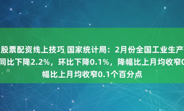 股票配资线上技巧 国家统计局：2月份全国工业生产者出厂价格同比下降2.2%，环比下降0.1%，降幅比上月均收窄0.1个百分点